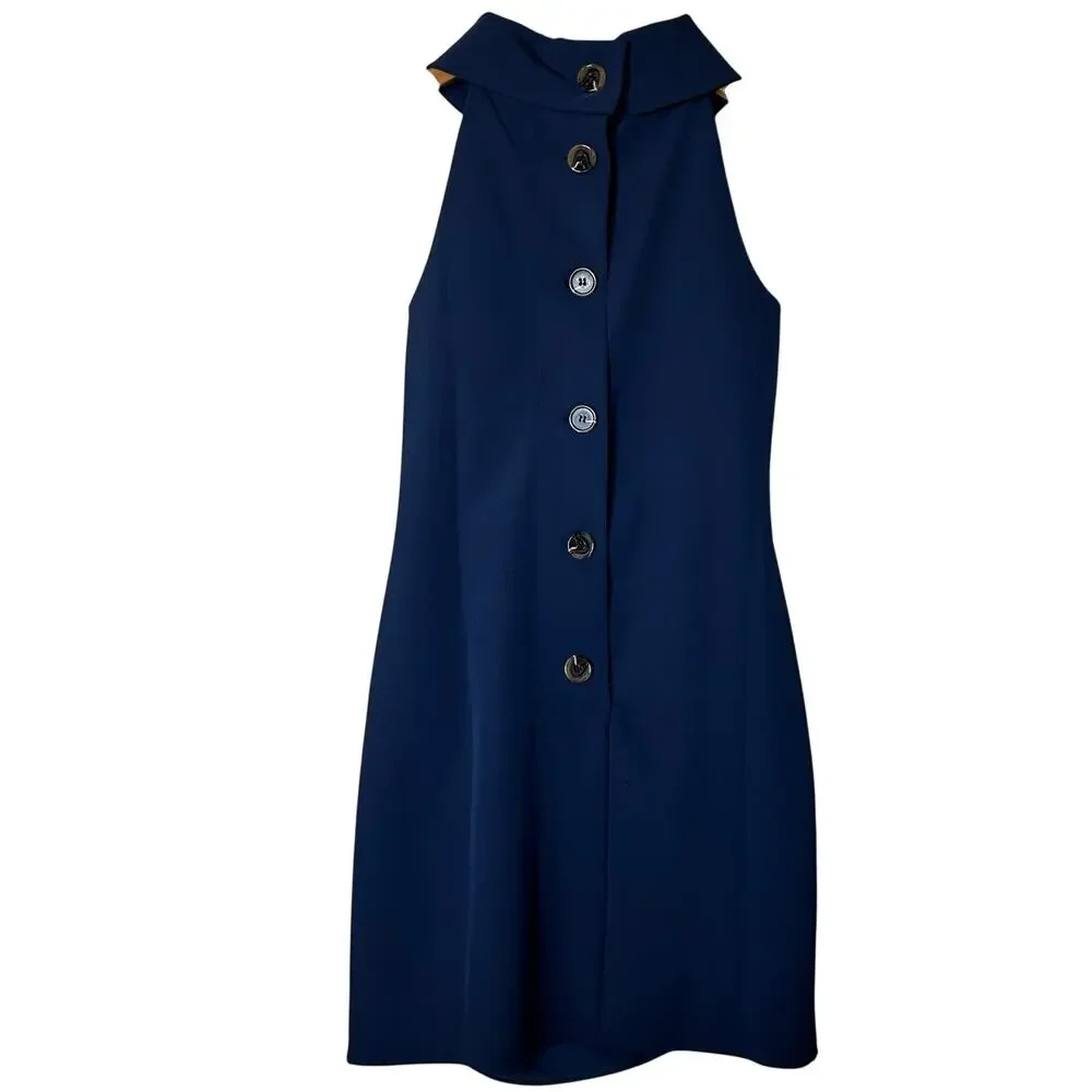 Sail to‎ Sable STS Dress Sz XS Vintage 50s 60s Inspired Trapeze Navy Blue Button